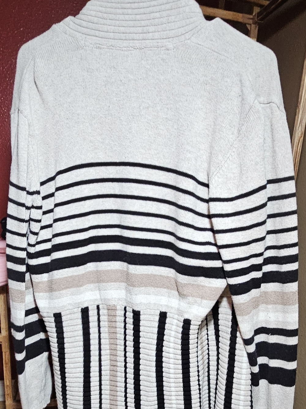 St. John's Bay Striped Open-Front Cardigan in Beige, Black and Taupe - Picture 5 of 5